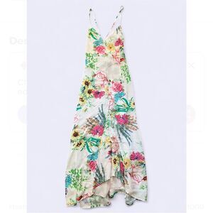 Charlie Jade White Floral Maxi Dress With Lace Up Back 100% Silk Size M